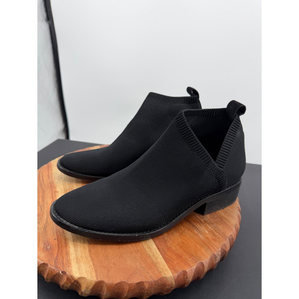 Eileen Fisher Davie Stretch Knit Ankle Booties Women 9.5 Black Block Heel